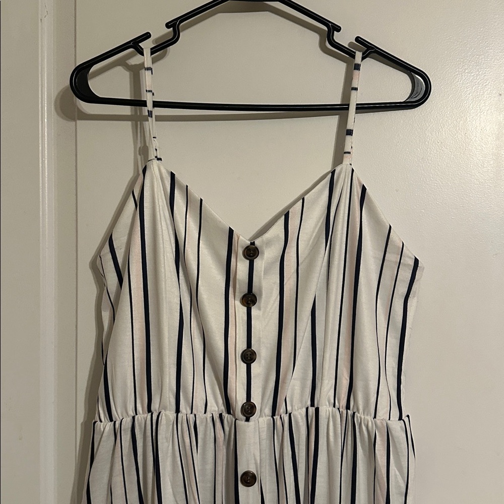 Striped Faux Button-Down Dress with Pockets - Picture 2 of 6